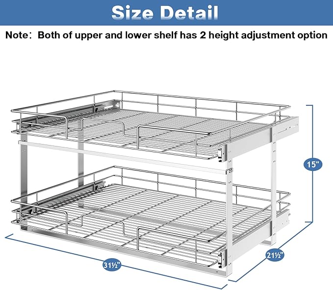 LOVMOR 2 Tier 31½"W x 21½"D, Individual Pull Organizer Kitchen Cabinet Storage - Image 2