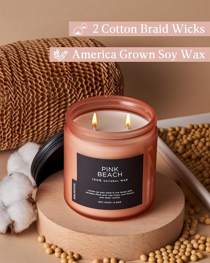 M&SENSE Pink Beach Sands Jar Candle, 11.6oz Pineapple & Coconut Scented Natural - Image 3