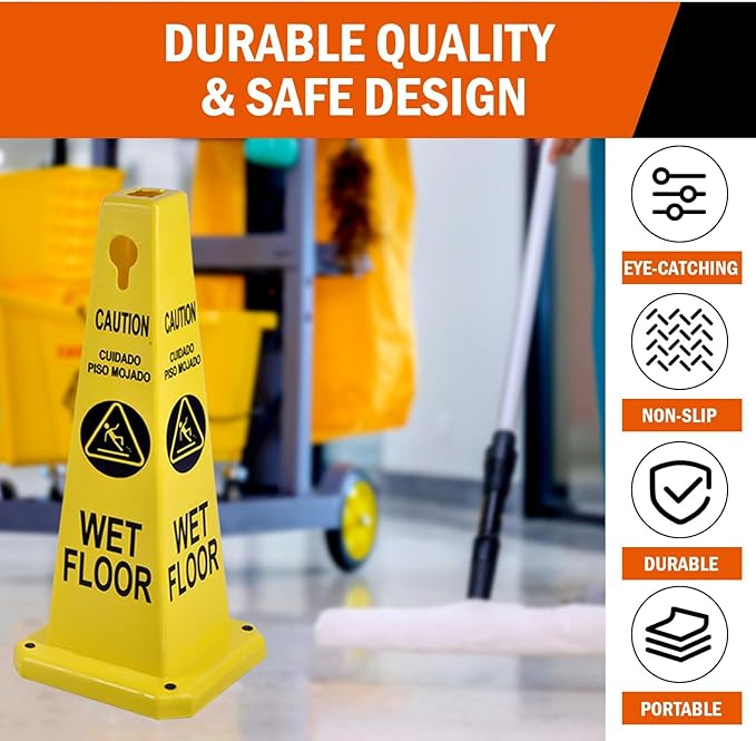 4-Pack 26.5" Caution Cones, 4-Sided Visible Safety Signs - Image 5