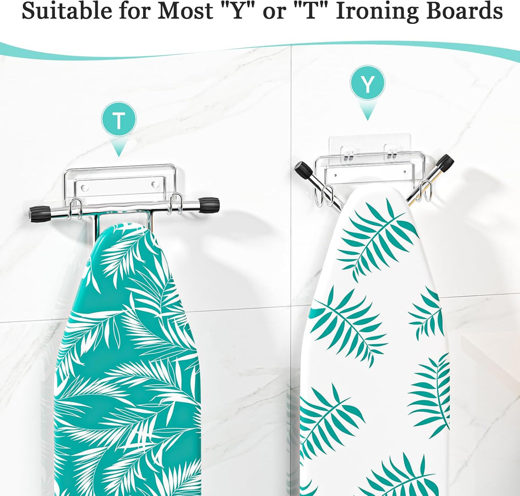 Ironing Board Hanger Wall Mount, Ironing Board Holder for T or Y Leg, Stainless Steel Iron Board Hanger, Laundry Room Wall Hook for Iron Board Holder (Silver)