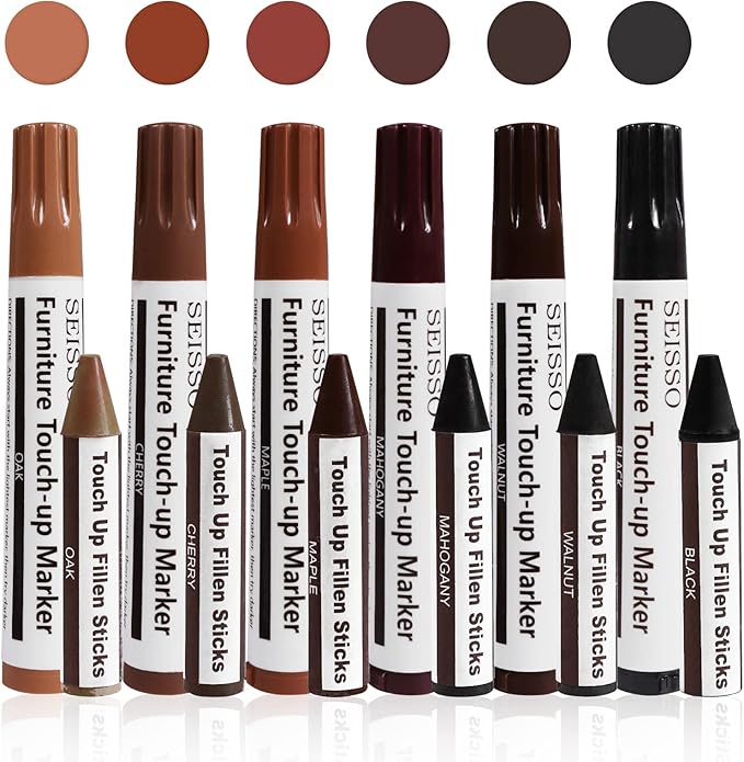 Furniture Repair kit, Wood Scratch Cover Markers*6 and Wax Filler Sticks*6 by SEISSO