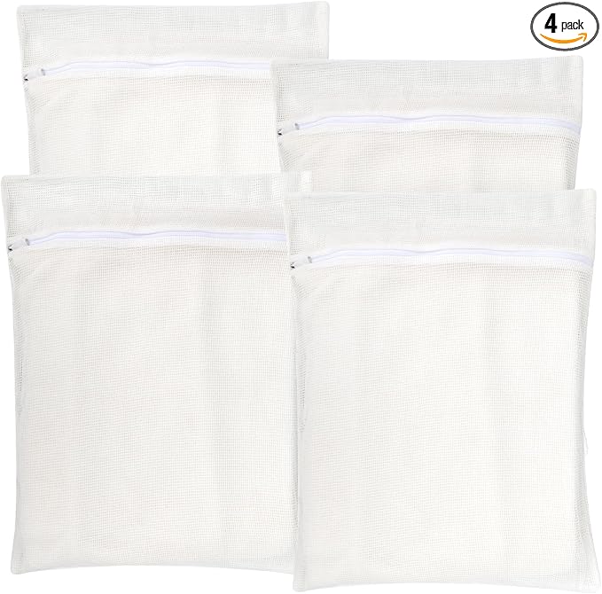 4-Piece White Large Durable Organic Cotton Mesh Laundry Bags by NAHADS
