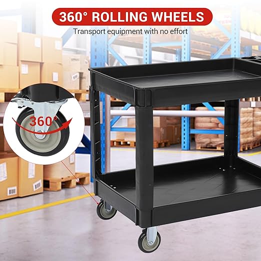 Utility Service Cart 2-Shelf 500 Lbs Capacity, Heavy Duty Rolling Cart - Image 6