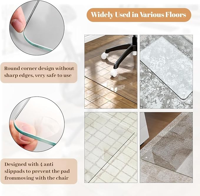 30" x 48" Glass Chair Mat, 1/5" Thick Office Chair Mat - Image 5