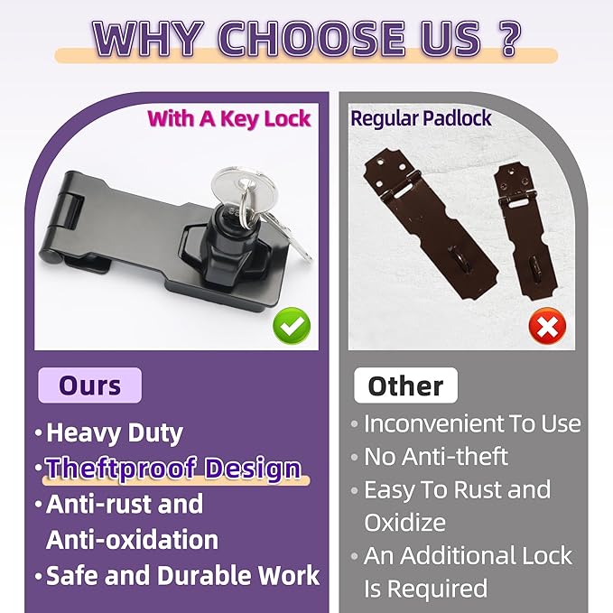 Alise Keyed Hasp Lock, 3 Inch Safety Packlock Clasp Hasp Lock Latch - Image 7