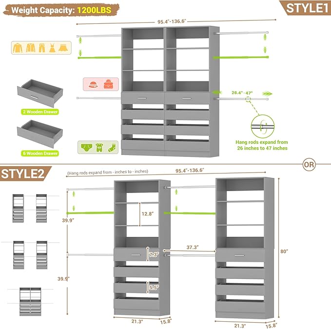 Aheaplus Closet System, 6-15Ft Closet Organizer - Image 7