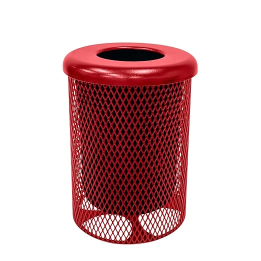 COATEDOUTDOORFURNITURE RFT-TXTRED Heavy Duty Round Trash Receptacle by CoatedOutdoorFurniture