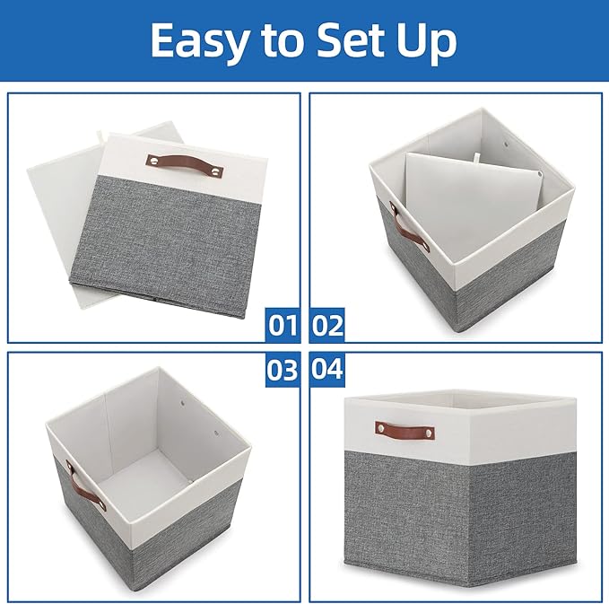 Temary 13x13 Storage Cubes 4 Pack Fabric Cube Storage Bins Large Storage Baskets - Image 7