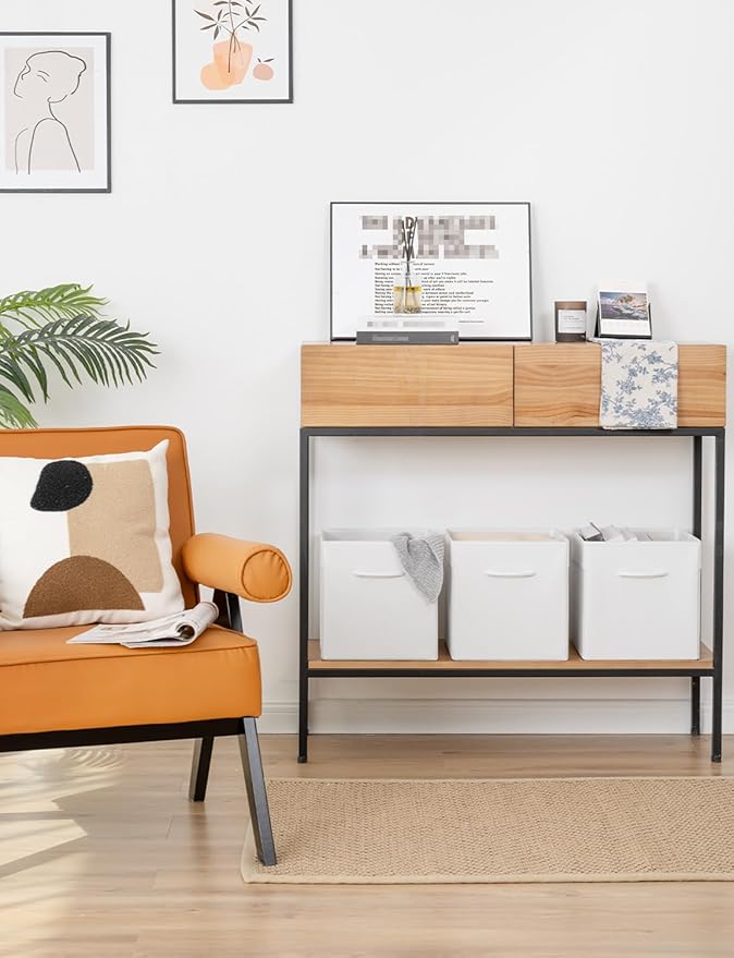 StorageWorks White Storage Cubes, 11-inch Leather Bins - Image 6