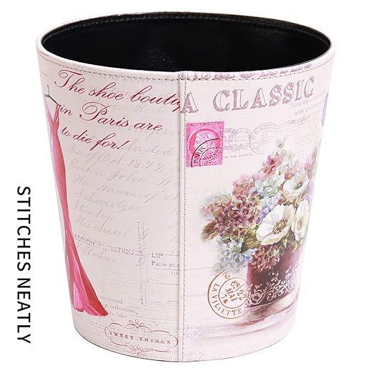 PU Leather Small Trash Can Wastebasket, Round Garbage Container Basket - Image 8