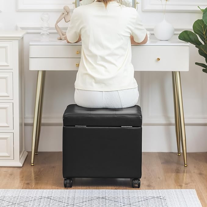 Adeco 17.7" Leather Ottoman - Image 9
