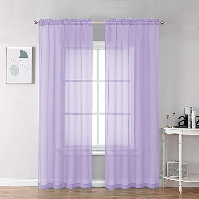 Chyhomenyc Lilac Sheer Curtains 72 Inch Length 2 Panels, Light Filtering Soft by Chyhomenyc