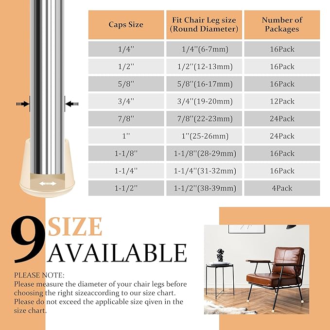 7/8" Round Rubber Chair Leg Tips Caps, Chair Leg Floor Protectors, Non-Slip - Image 6