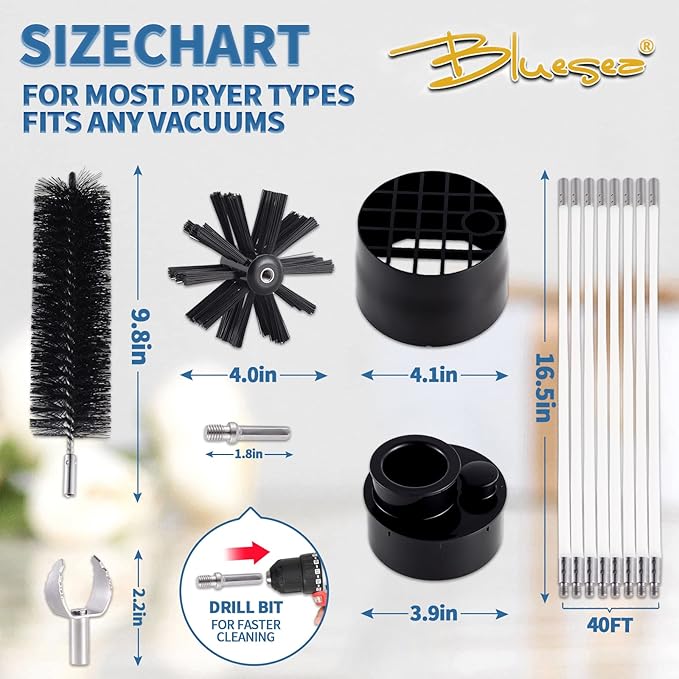Bluesea 7 Pieces 40 Feet Dryer Vent Cleaner Kit, Reinforced Nylon Dryer Vent - Image 5