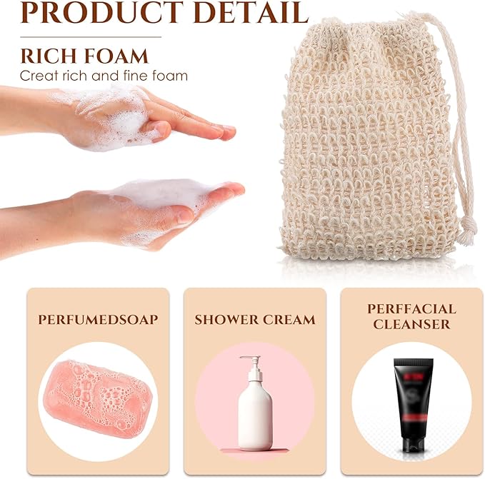 Rtteri 150 Pcs Soap Exfoliating Bag, Natural Sisal Soap Pouch Saver Body Shower - Image 3
