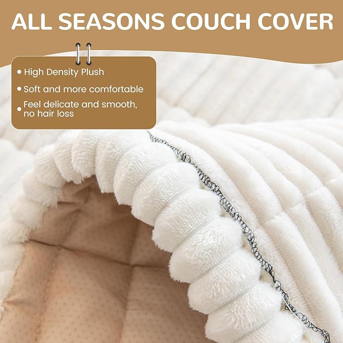 OTOB Dog Couch Covers for 3 Cushion Washable Non Slip Plush Pet Friendly Bed - Image 3
