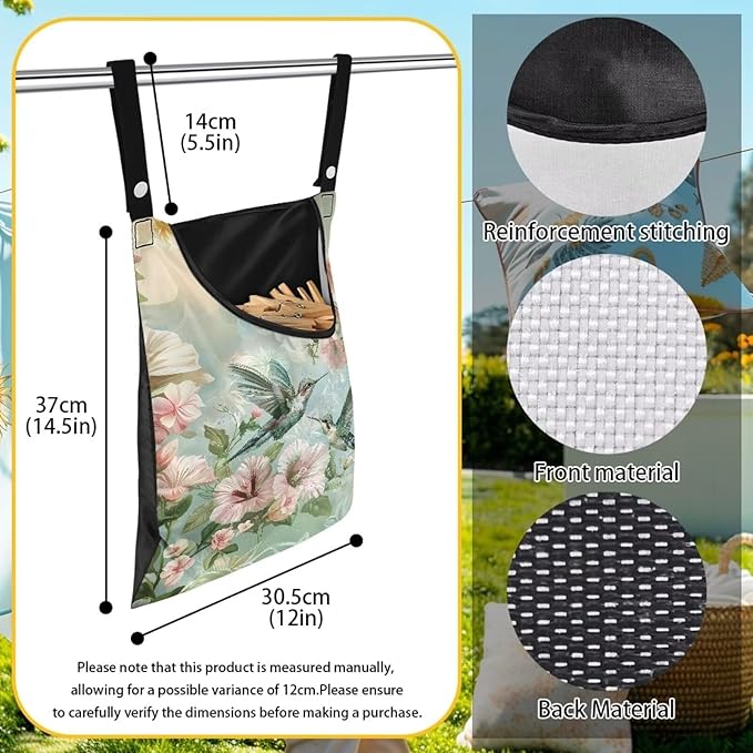 Hummingbird Clothespin Bag for Outdoor Laundry Clothesline and Clothes Pin - Image 7