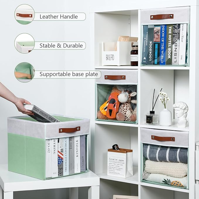 HNZIGE 13x15x13 Cube Storage Bins, 4 Pack Fabric Clear Organizer - Image 3