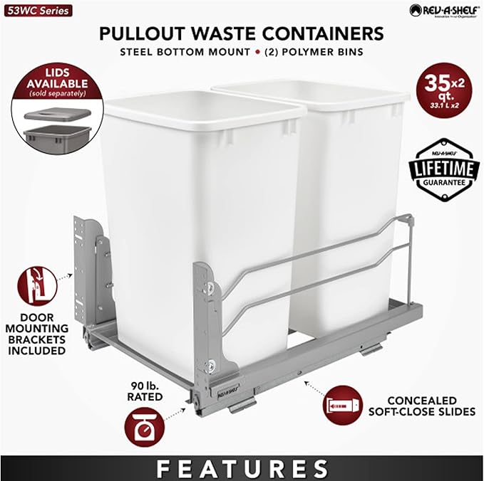 Rev-A-Shelf Double Trash Can Under Kitchen Cabinets Pullout, 35 Quart 8.75 - Image 3