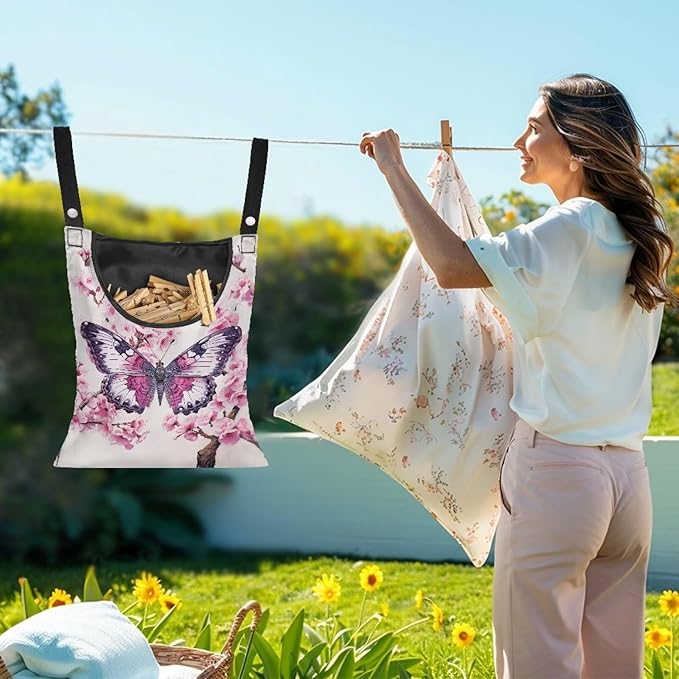 2 Pcs Clothes Pin Hanging Bag, Butterfly Clothes Pins Bag Holder Outdoor - Image 2