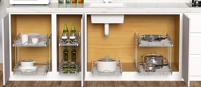 OCG 2 Tier Pull Out Cabinet Organizer, Pull Out Drawers - Image 7