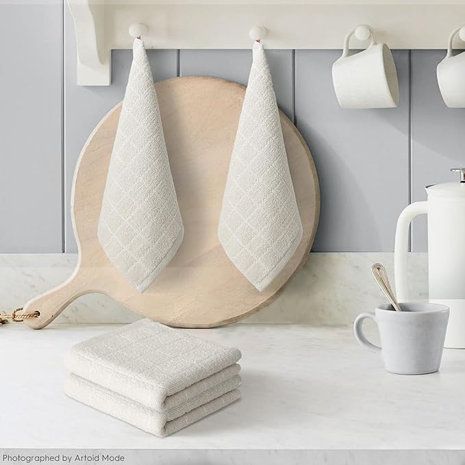 Artoid Mode Checkered Designed Cotton Beige Terry Kitchen Dish Cloths, 12x12 - Image 2
