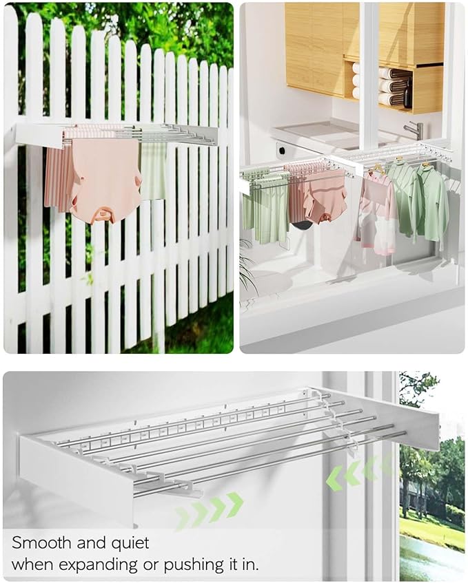 Wall Mounted Clothes Drying Rack 40 inches, Foldable Wall Mount Laundry Rack - Image 6