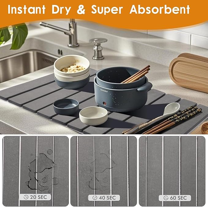 Large Stone Dish Drying Mats for Kitchen Counter, Foldable Quick Drying Mats - Image 3