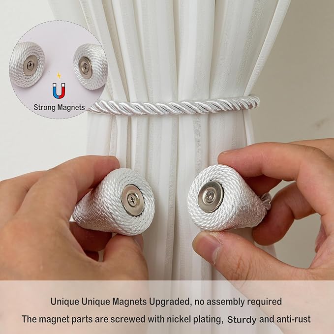 Magnetic Curtain Tiebacks 2 Pack Outdoor Rope Curtain Tie Backs Decorative - Image 3