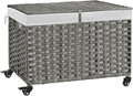 Rolling Storage Basket with Lid, 47.6 Gallon Storage Bin with Wheels, Woven by Hiagnete