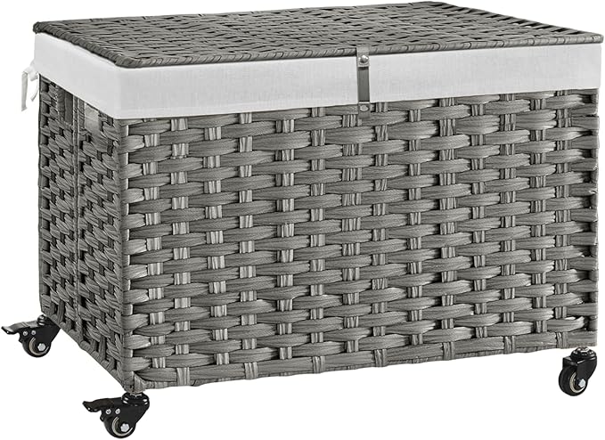 Rolling Storage Basket with Lid, 47.6 Gallon Storage Bin with Wheels, Woven by Hiagnete