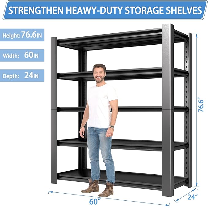 5-Tier Heavy Duty Garage Shelving Unit, 3000 LBS Capacity Metal Storage Rack - Image 2
