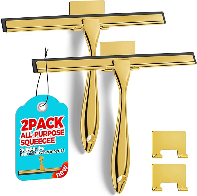2PACK 10-Inch Golden All-Purpose Shower Squeegee by ALFLOD