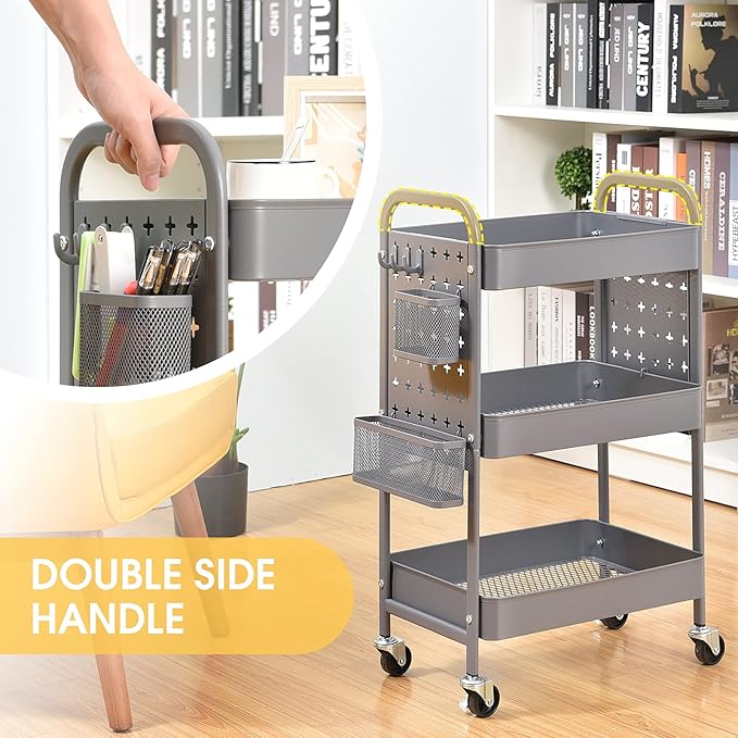 TOOLF 3-Tier Rolling Cart, Metal Utility Storage Cart - Image 4