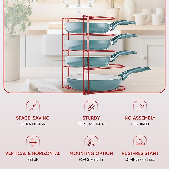 Heavy-Duty Pots and Pans Organizer | 5-Tier Cookware & Lid Storage Rack | - Image 5