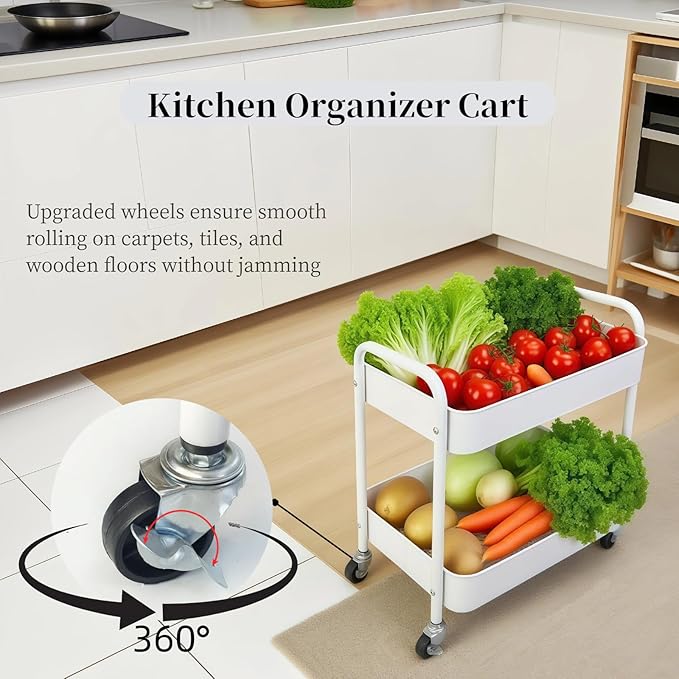 2 Tier Metal Rolling Cart with Wheels - Image 4