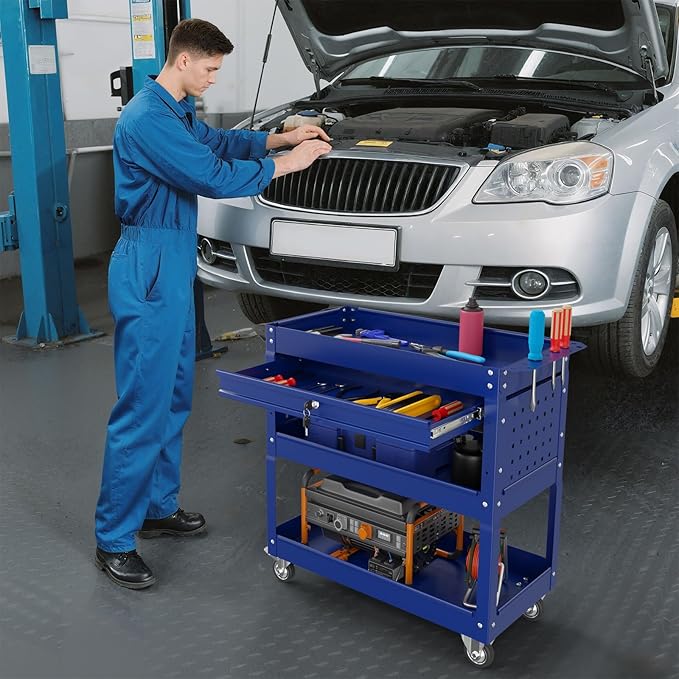 3 Tier Rolling Tool Cart with Drawers, 450 LBS Capacity Tool Cart on Wheels - Image 7