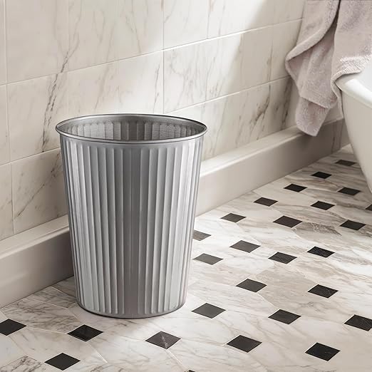 Monarch Abode Pewter Handcrafted Ridge Embossed Metal Wastebasket - Image 4