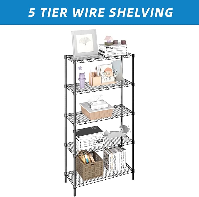 5-Shelf Adjustable Metal Shelf Wire Shelving Unit Storage Rack Display Shelf - Image 6