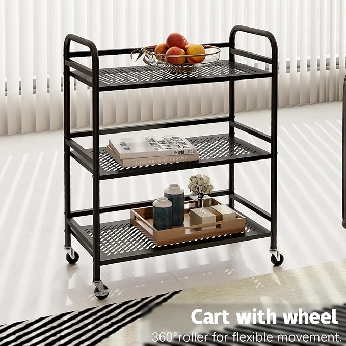 HDANI 3 Tier Metal Rolling Heavy Cart Supports 40 Lbs Per Tier, Rolling Cart - Image 2