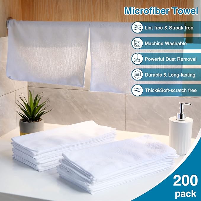 200 Pieces Microfiber Cleaning Cloths Bulk Absorbent Microfiber Towels Reusable - Image 3