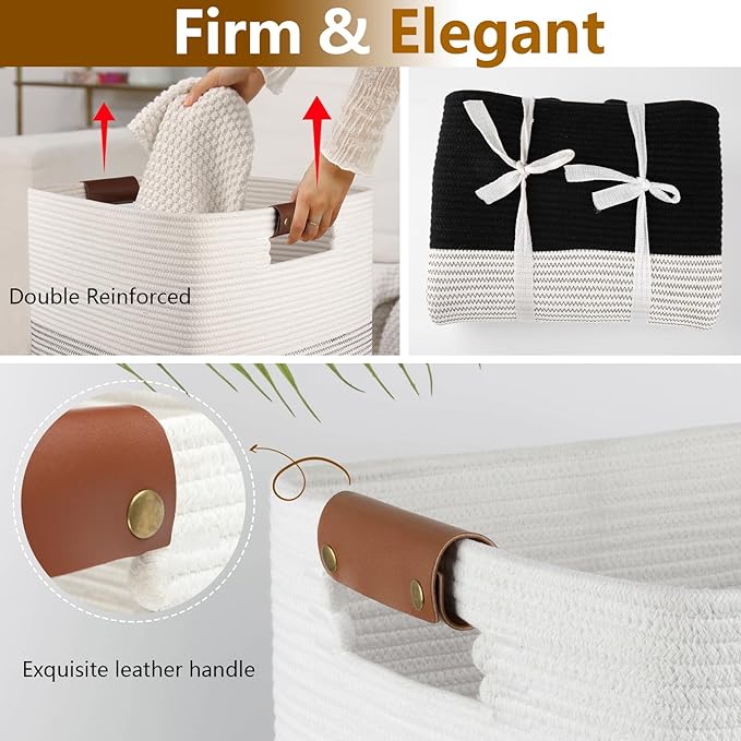 Laundry Hamper 96L Extra Large Laundry Basket, Woven Blanket Basket, Cotton - Image 3