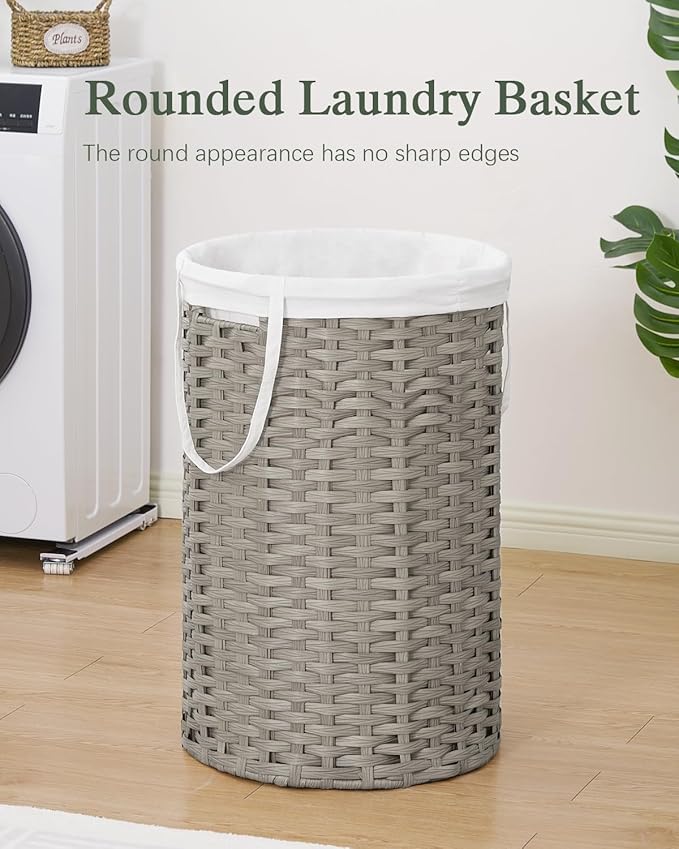 34.3 Gal Large Laundry Hamper Laundry Basket Round Handwoven Wicker Laundry - Image 2