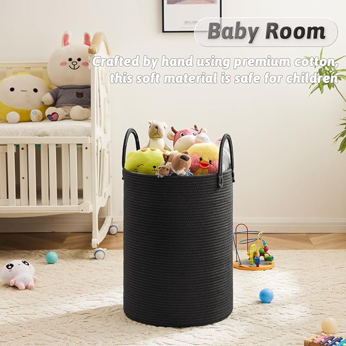 Laundry Basket, Woven Cotton Rope Laundry Hamper, 40L - Image 4
