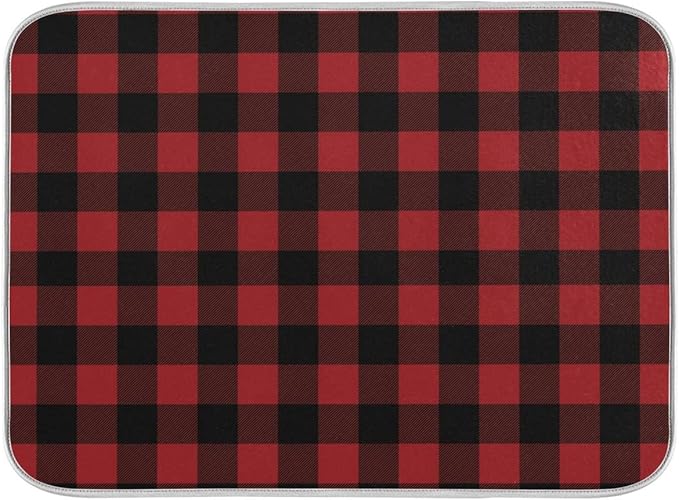 Red and Black Buffalo Plaid Dish Drying Mat 18x24 by Wamika