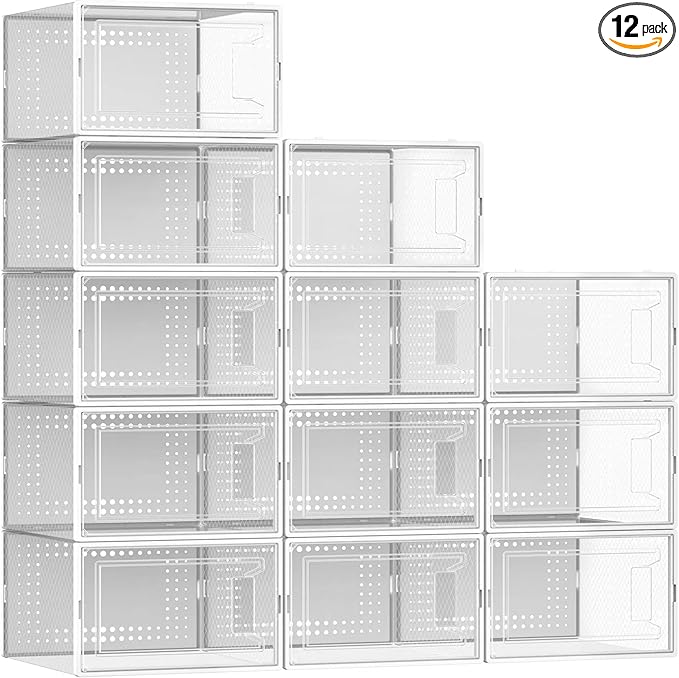 Secret Space 12 Pack Large Shoe Organizer Storage Boxes by SecretSpace