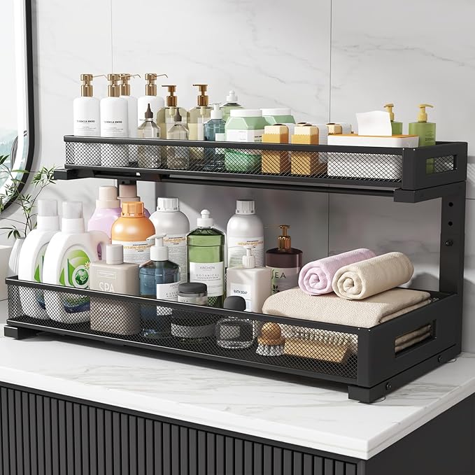 1 Pack 20.47IN Depth Under Sink Storage Organizer, Large 2-Tier Elegant Mesh - Image 7