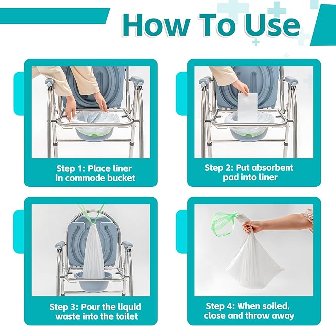 60 Pack Commode Liners with Super Absorbent Pads, Disposable Leakproof Bedside - Image 5