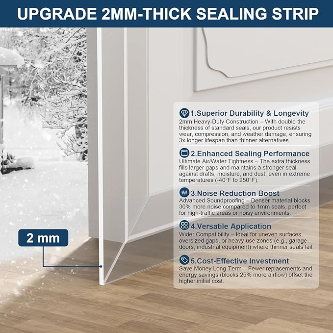 Heavy-Duty 36 ft x 2 in Weather Stripping, Extra Thick 2mm Door Draft Stopper - Image 8