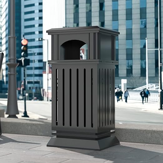BEAMNOVA Trash Can Outdoor Top Tray Black Stainless Steel Commercial Garbage by BEAMNOVA